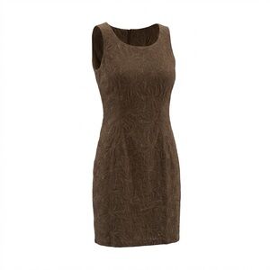 CURRENT Brown Linen Blend Sheath Sleeveless Dress Size 4 Minimalist Embroidered